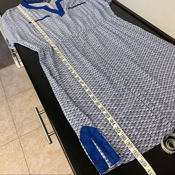 Tommy Bahama Fan Festival split neck dress shell print blue lightweight sz M - Picture 9 of 11